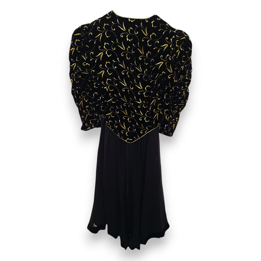 Evening Life Made by Schreck Black Velvet 2-Piece Jacket & Trousers with Gold Pattern