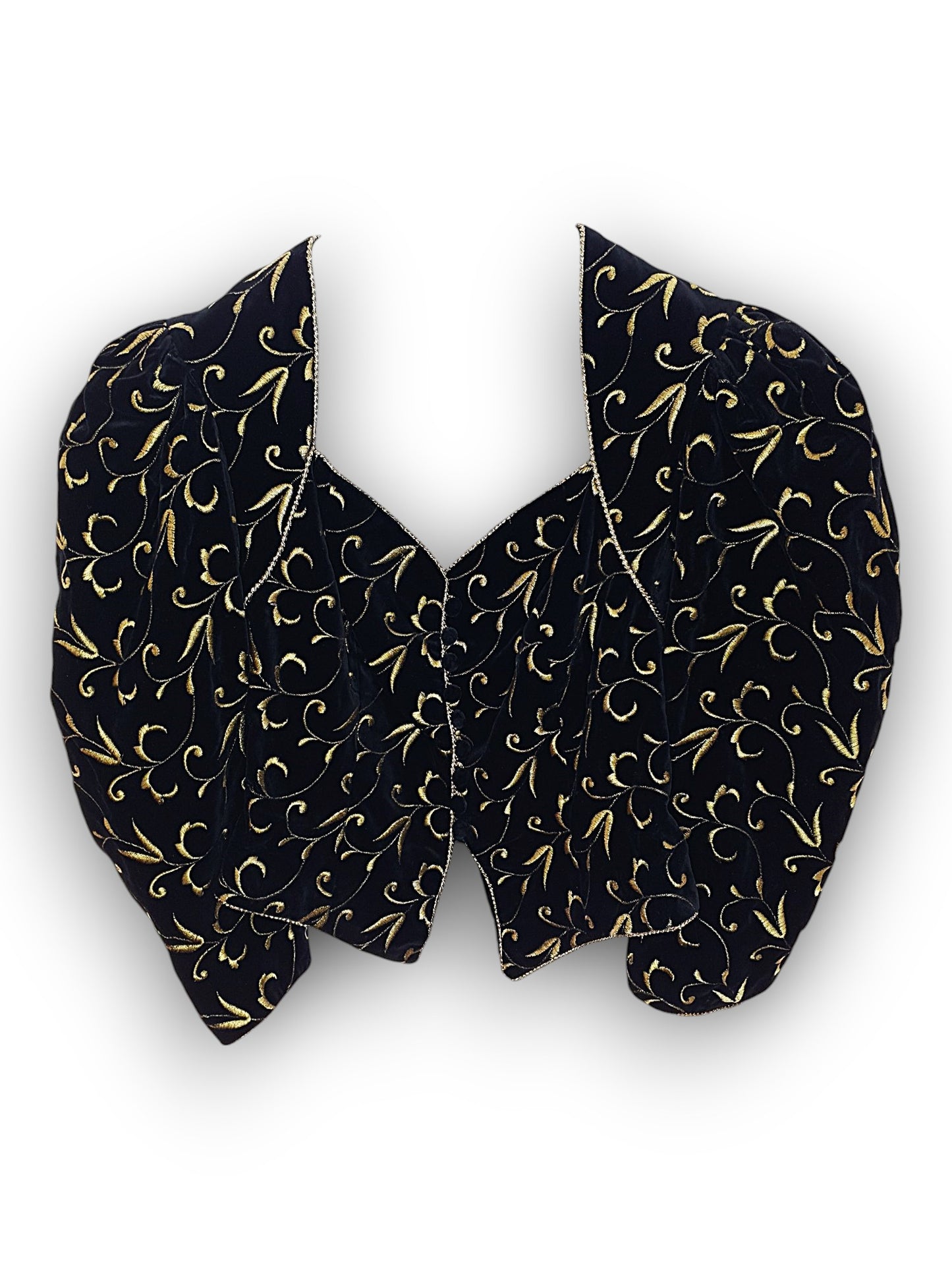 Evening Life Made by Schreck Black Velvet 2-Piece Jacket & Trousers with Gold Pattern