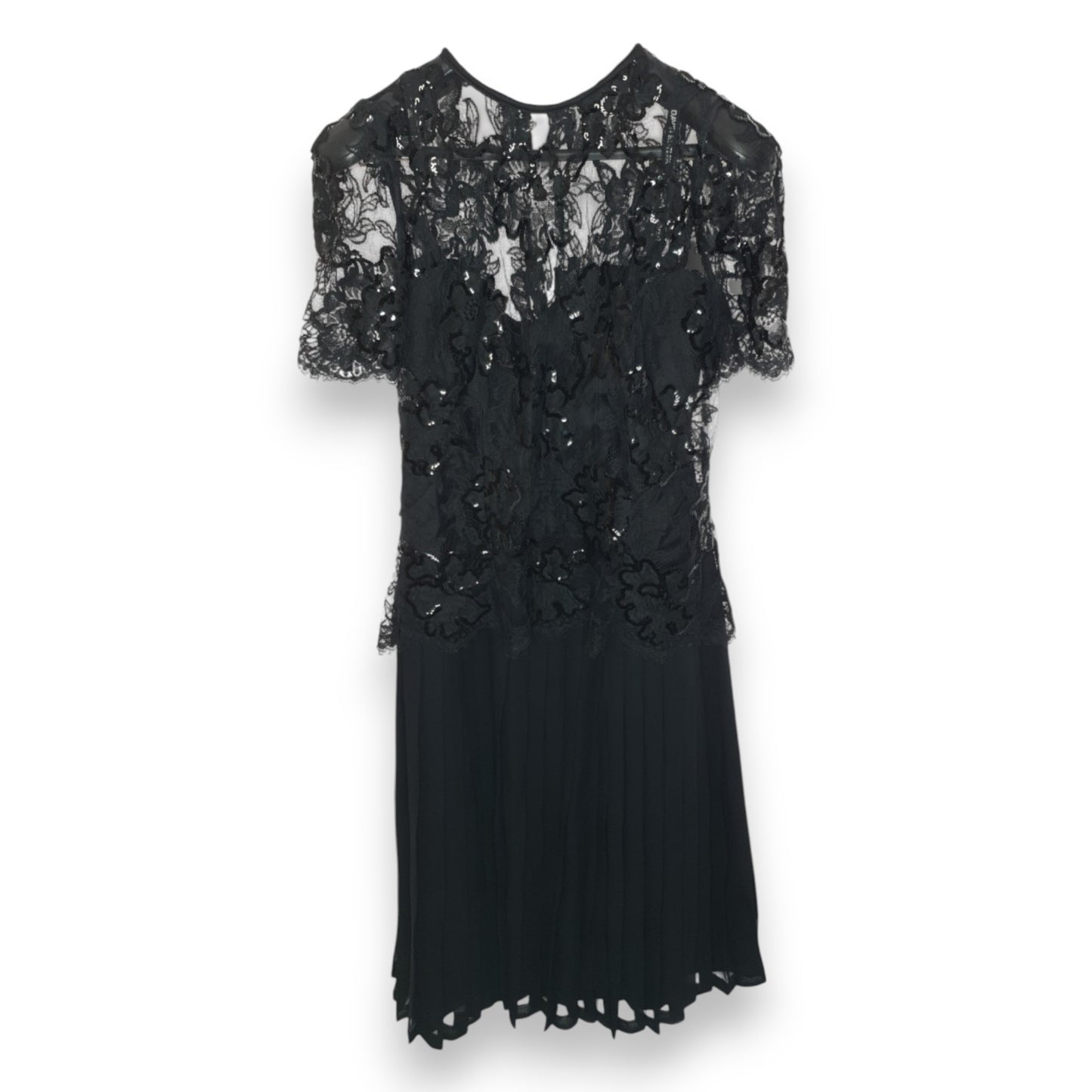 Robe plissée noire en dentelle et paillettes David Butler