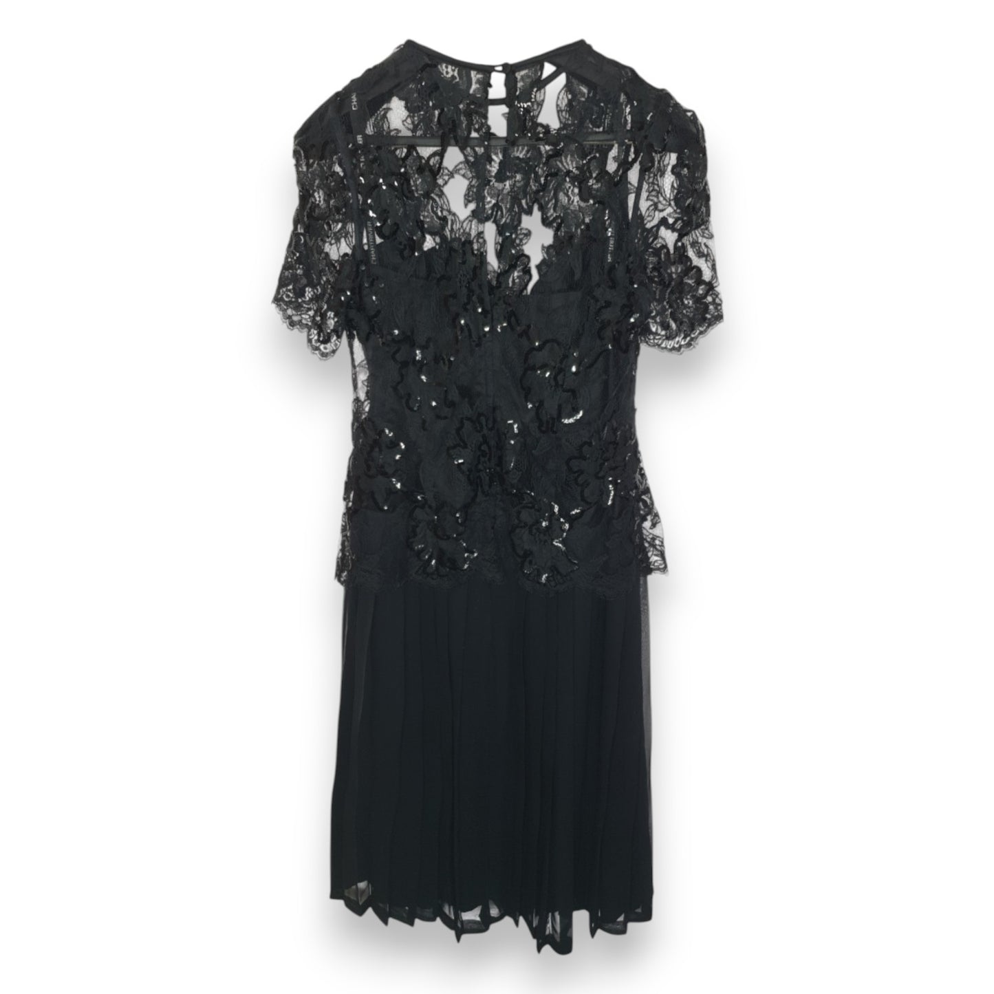 Robe plissée noire en dentelle et paillettes David Butler