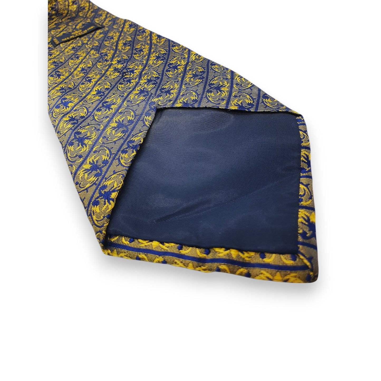 Cravate à motifs dorés et bleu marine Silk House London
