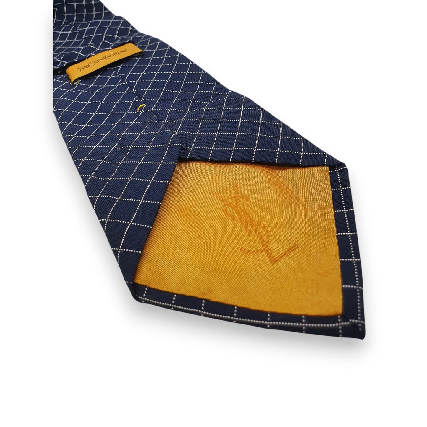 Cravate Yves Saint Laurent bleu marine à lignes blanches