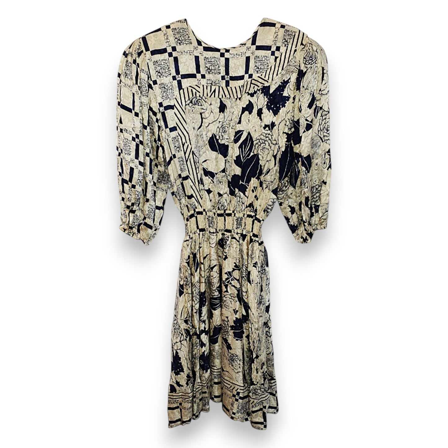Robe originale blanche à motifs bleus Diane Freis