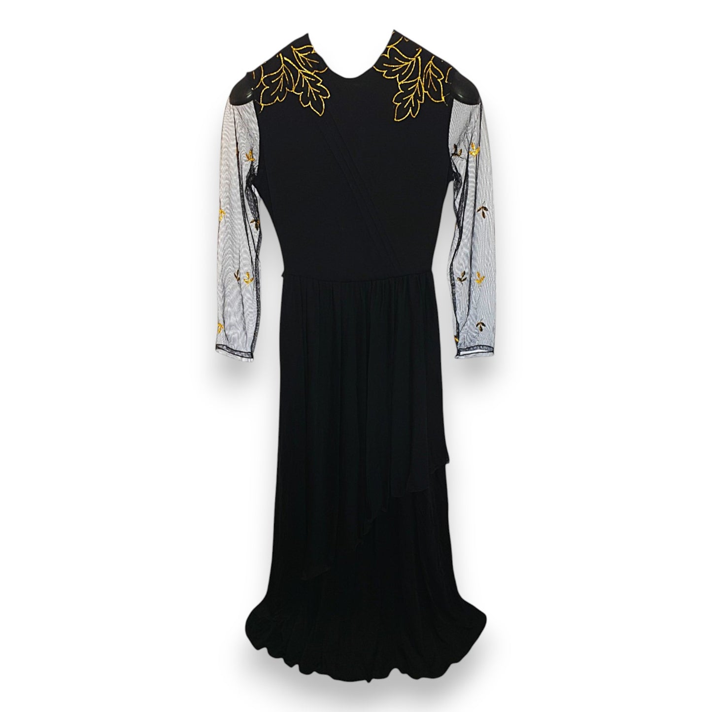 Robe Vera Mont noire à feuilles dorées