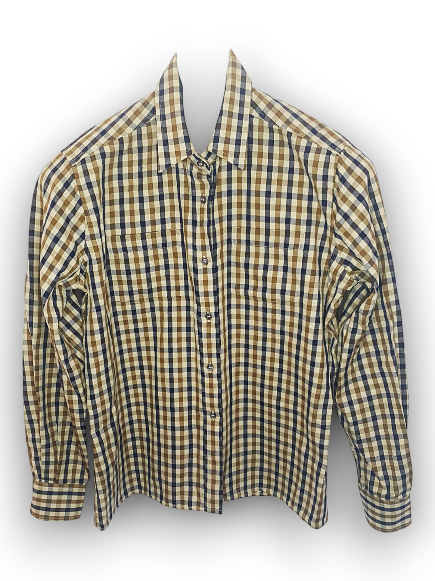 Aquascutum of London Cream, Brown & Blue Checked Shirt