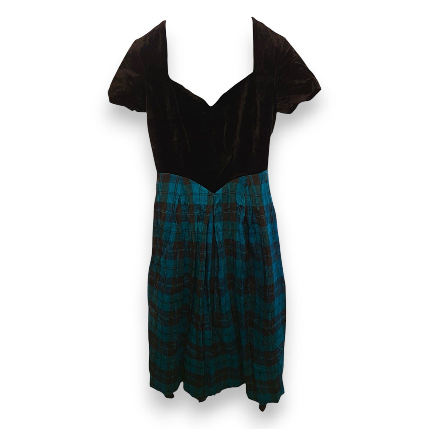 Robe en velours noir avec tartan bleu/noir
