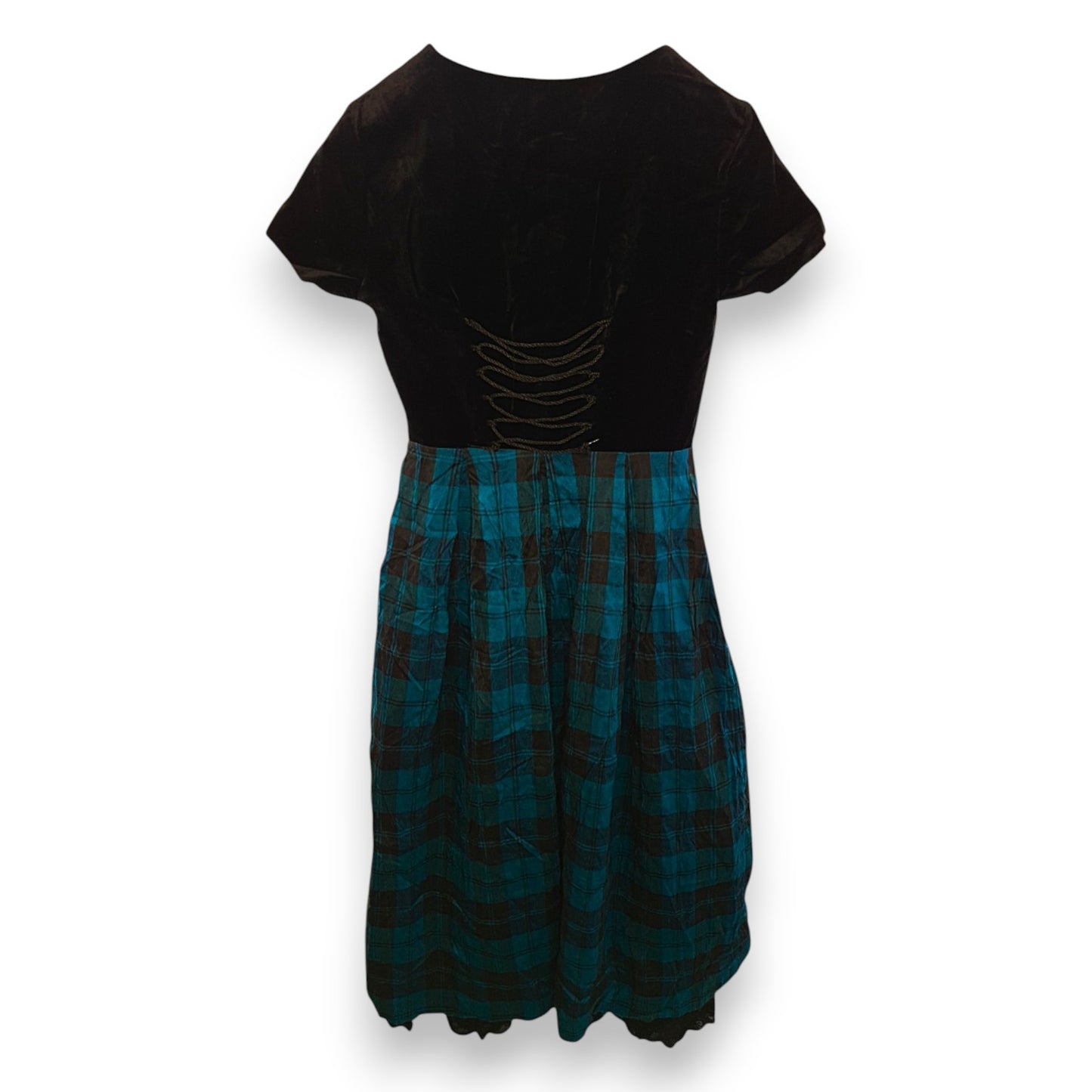 Robe en velours noir avec tartan bleu/noir