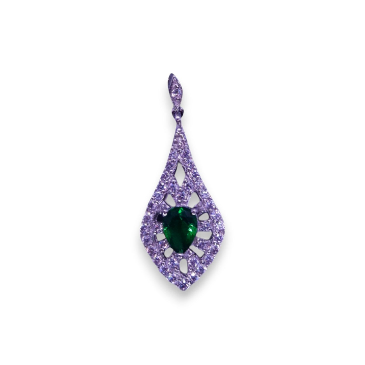 Silver Green & Clear Cubic Zirconia Classic Pendant