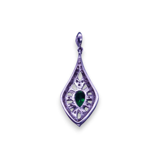 Silver Green & Clear Cubic Zirconia Classic Pendant