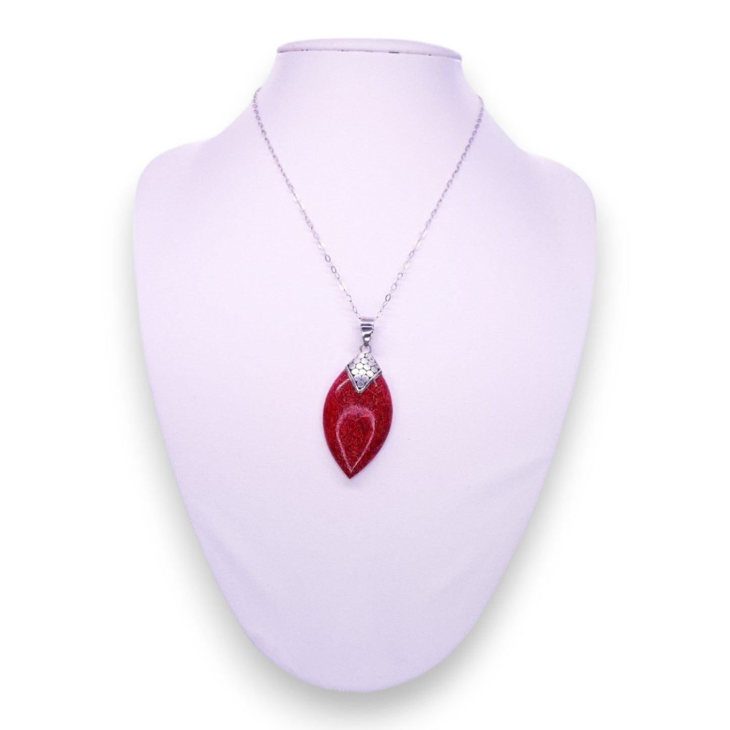 Sterling Silver Red Petrified Wood Statement Necklace