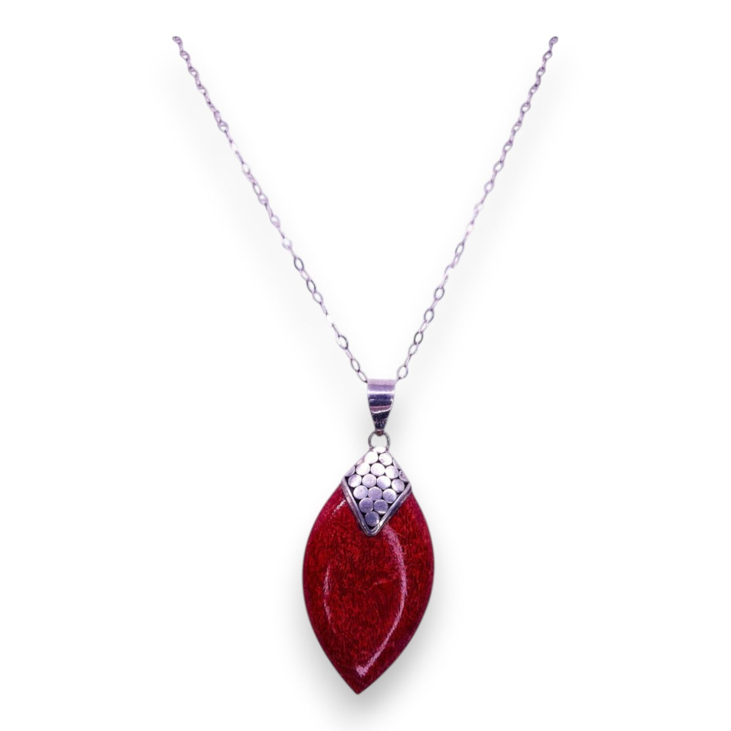 Sterling Silver Red Petrified Wood Statement Necklace