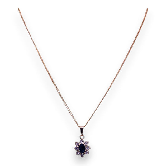 Gold Tone Blue & Clear Cubic Zirconia Classic Necklace