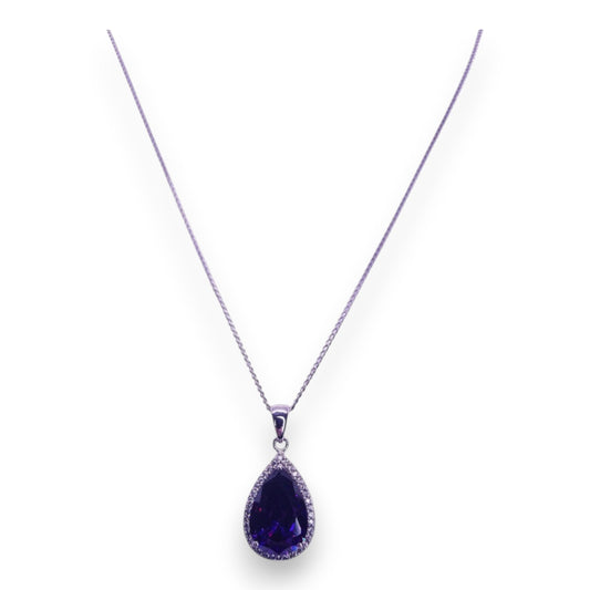 Sterling Silver Amethyst & Cubic Zirconia Classic Necklace by Purity 925