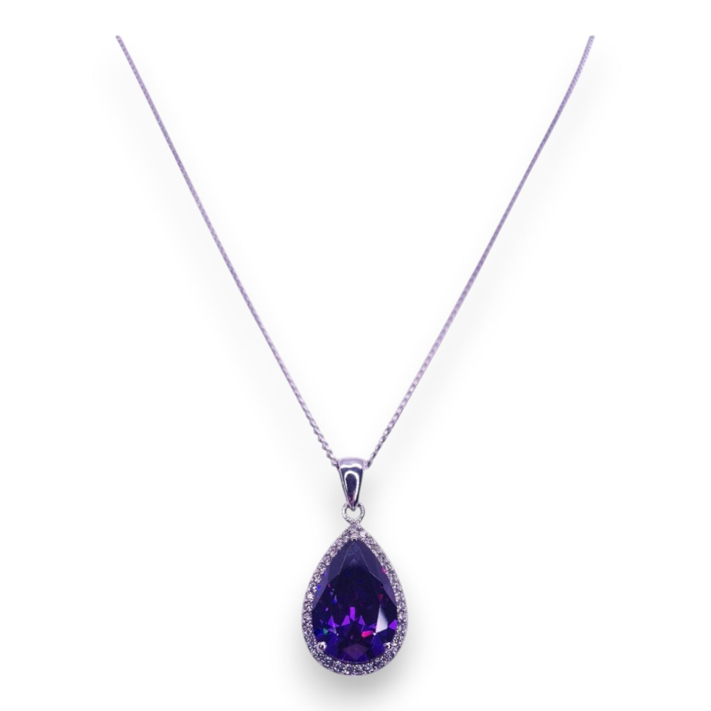 Sterling Silver Amethyst & Cubic Zirconia Classic Necklace by Purity 925