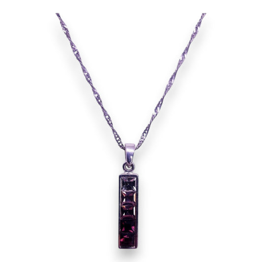 Sterling Silver Clear & Purple Cubic Zirconia Classic Necklace