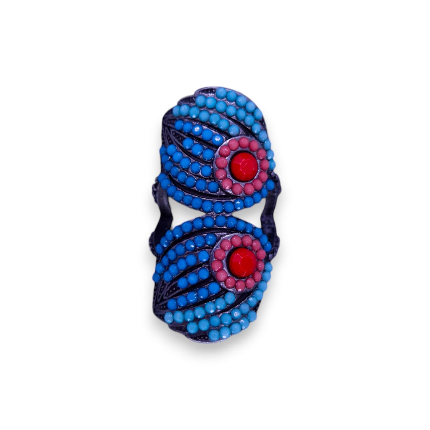 Metal Plastic Stones Statement Ring