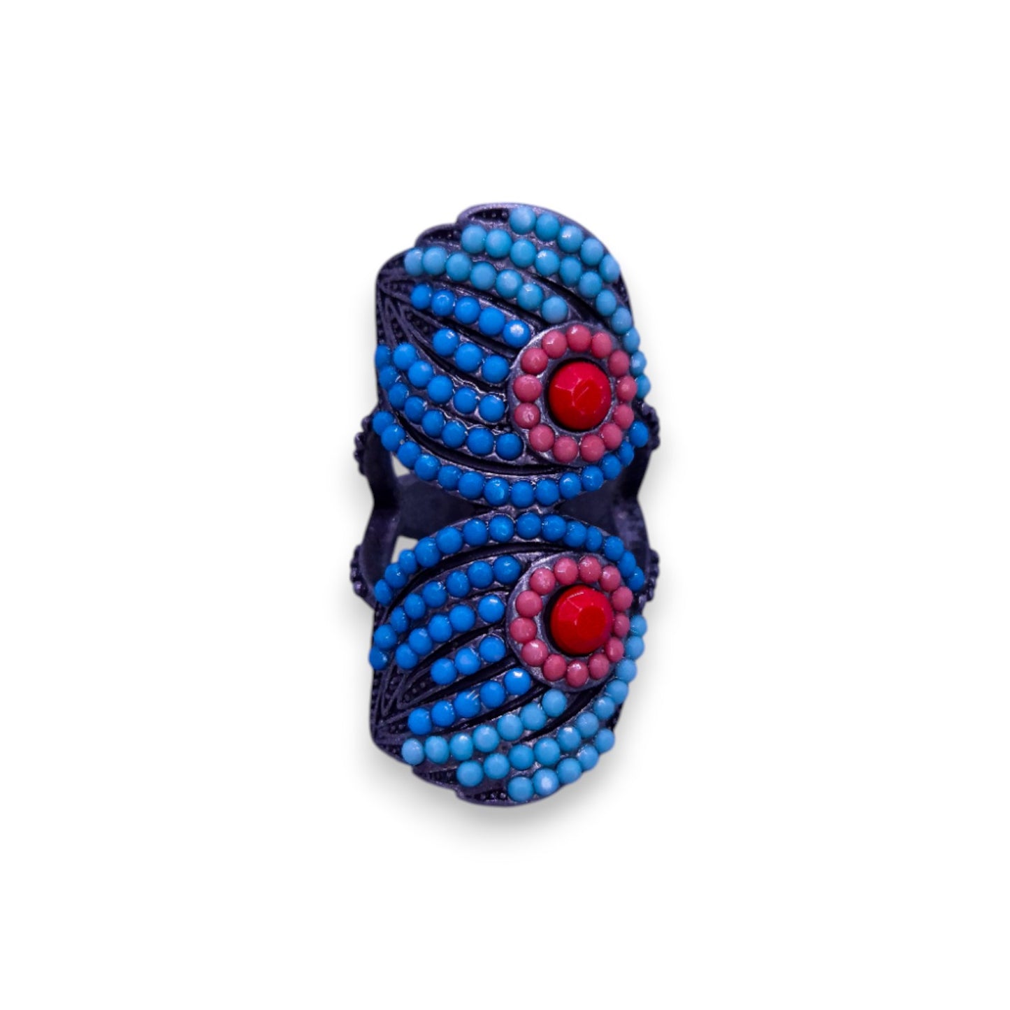 Metal Plastic Stones Statement Ring