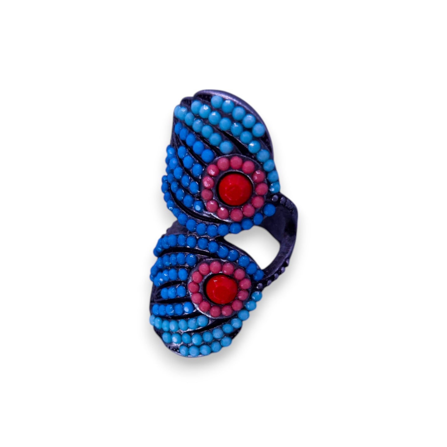 Metal Plastic Stones Statement Ring