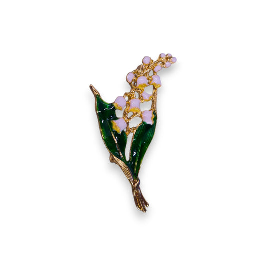 Gold Tone Enamelled Nature Inspired Lily of the Valley Brooch