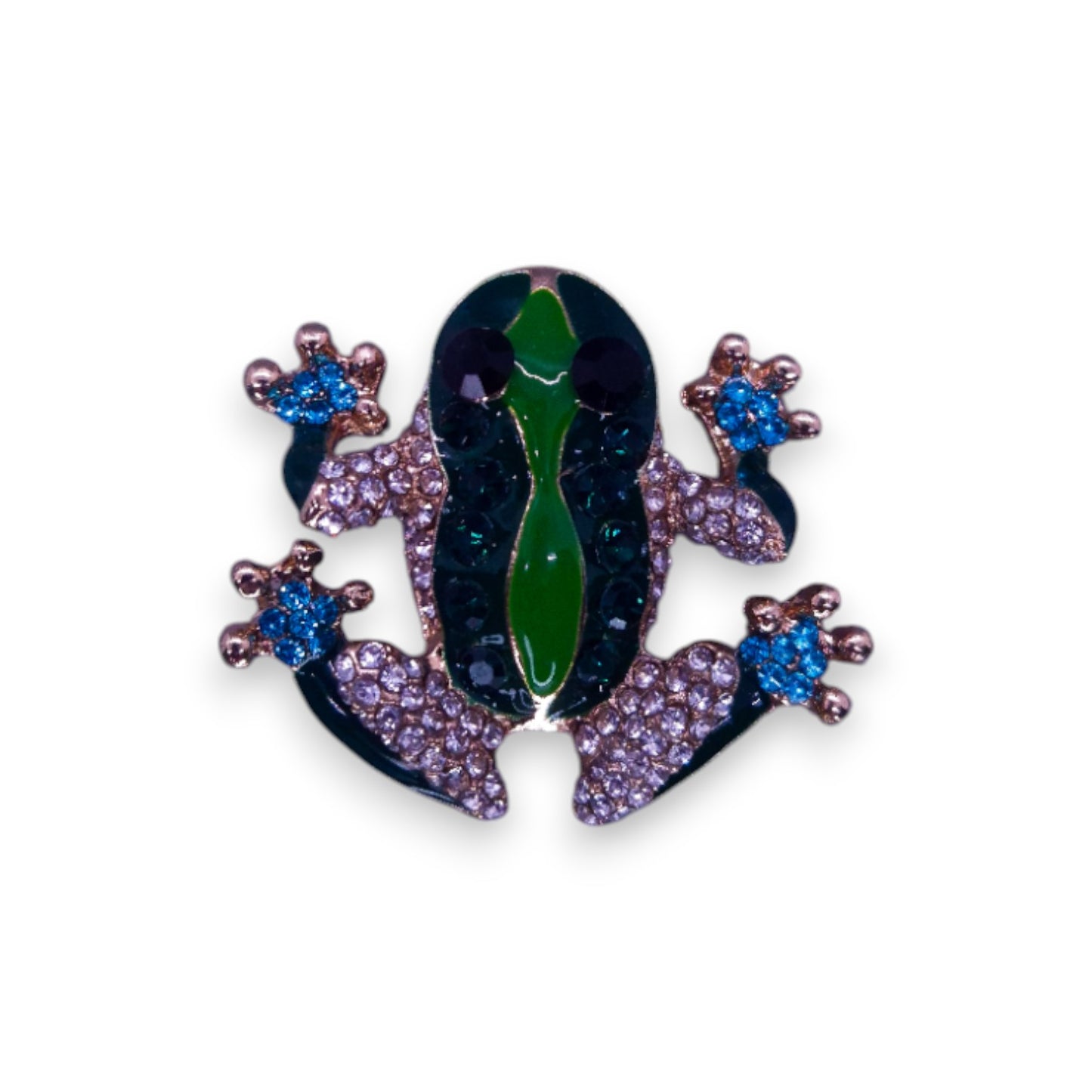 Gold Tone Green, Blue & Clear Cubic Zirconia Enamelled Nature Inspired Frog Brooch