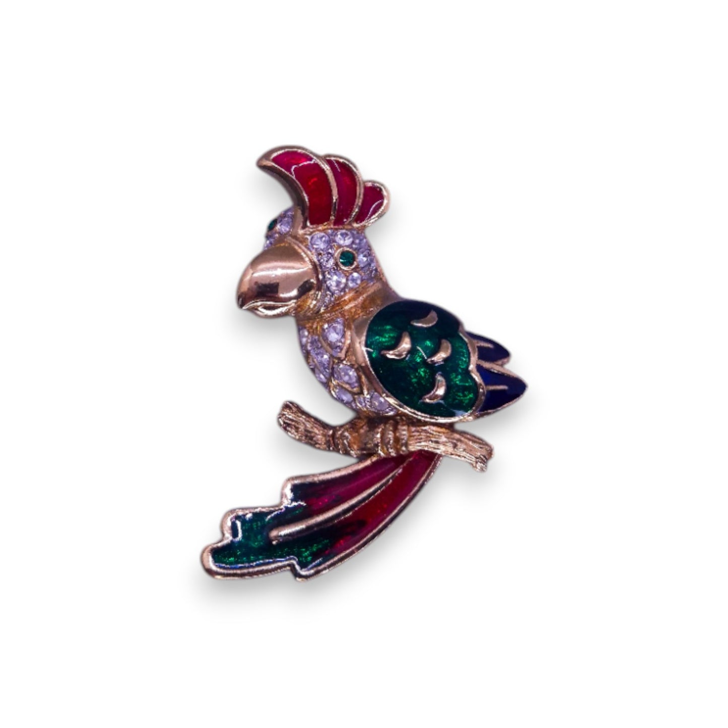 Gold Tone Cubic Zirconia Enamelled Nature Inspired Brooch