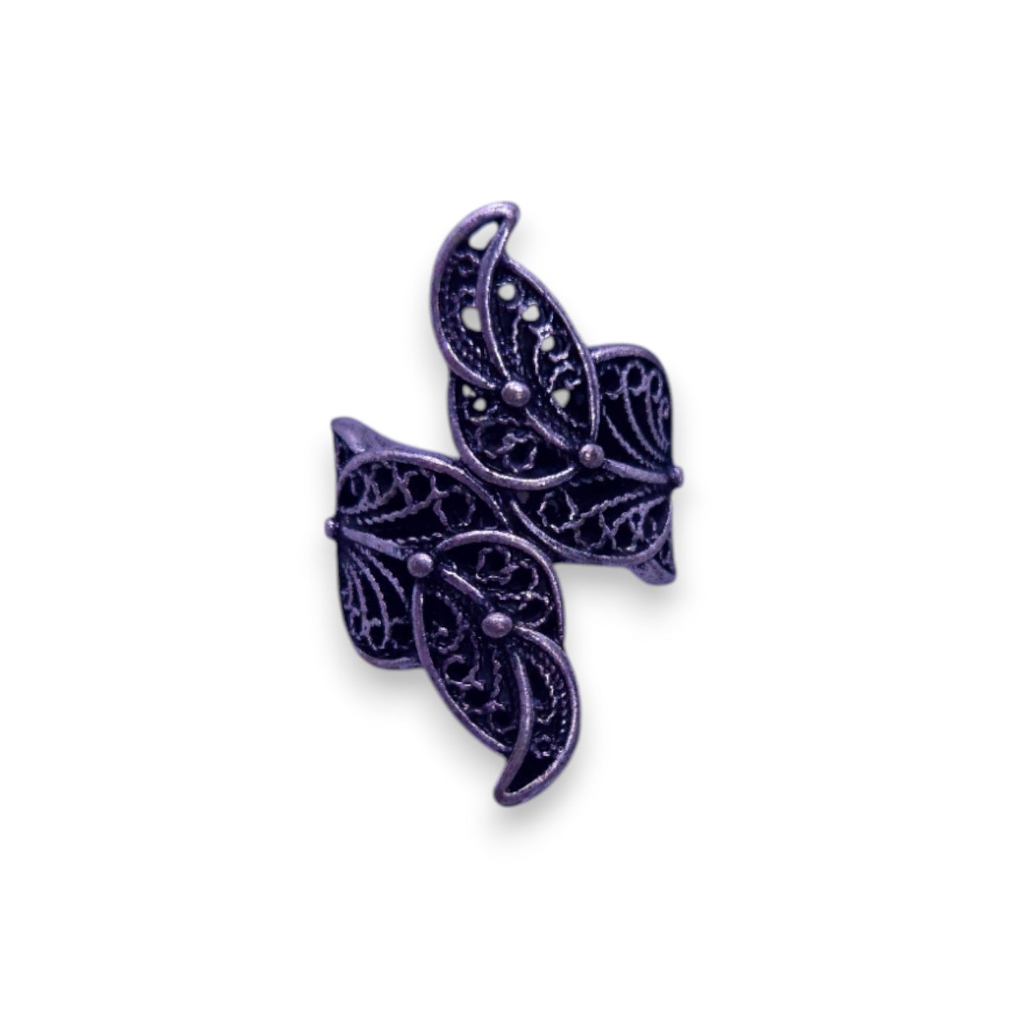 Silver Tone Nature Inspired Leaves Ring