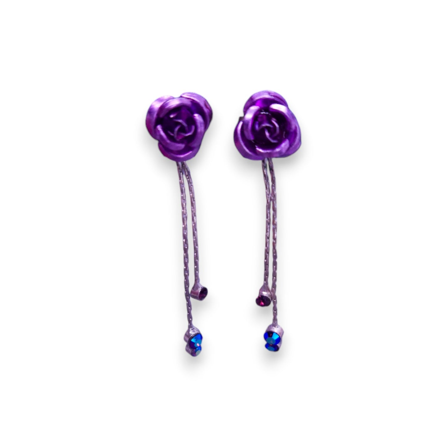 Silver Tone Purple Stones Nature Inspired Earrings