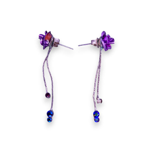 Silver Tone Purple Stones Nature Inspired Earrings