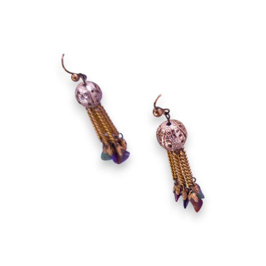 Rose Gold Tone Natural Stones Chips Classic Earrings