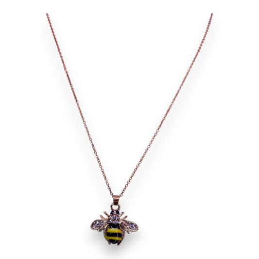 Gold Tone Cubic Zirconia Enamelled Nature Inspired Bee Necklace