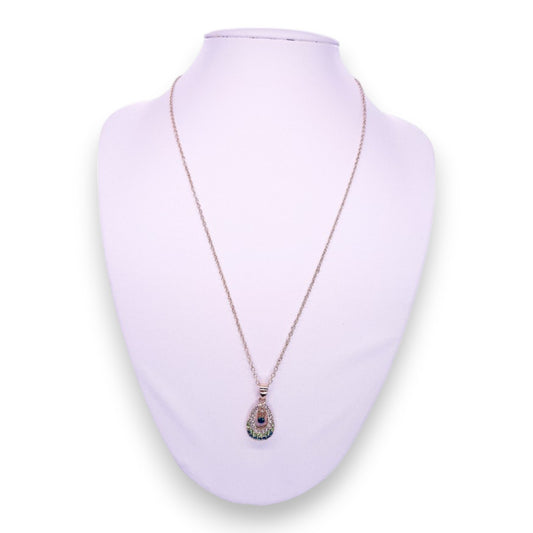 Gold Tone Clear, Green, & Blue Cubic Zirconia Classic Necklace