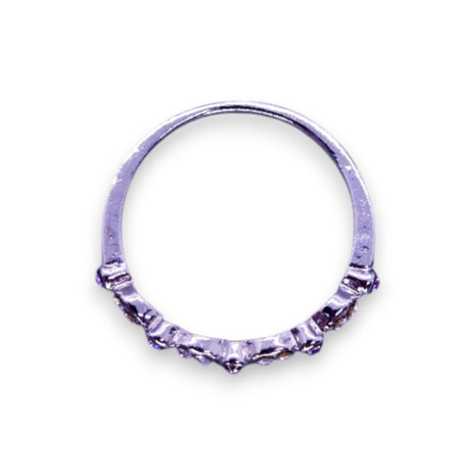 Silver Tone Clear & Purple Cubic Zirconia Classic Ring