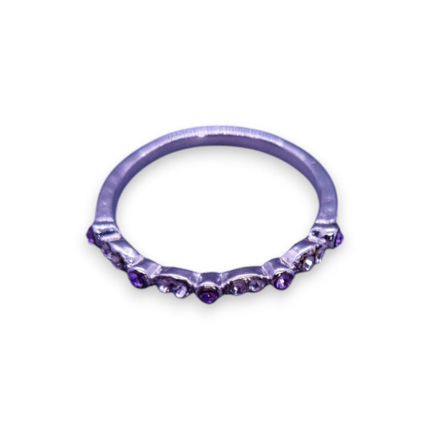 Silver Tone Clear & Purple Cubic Zirconia Classic Ring