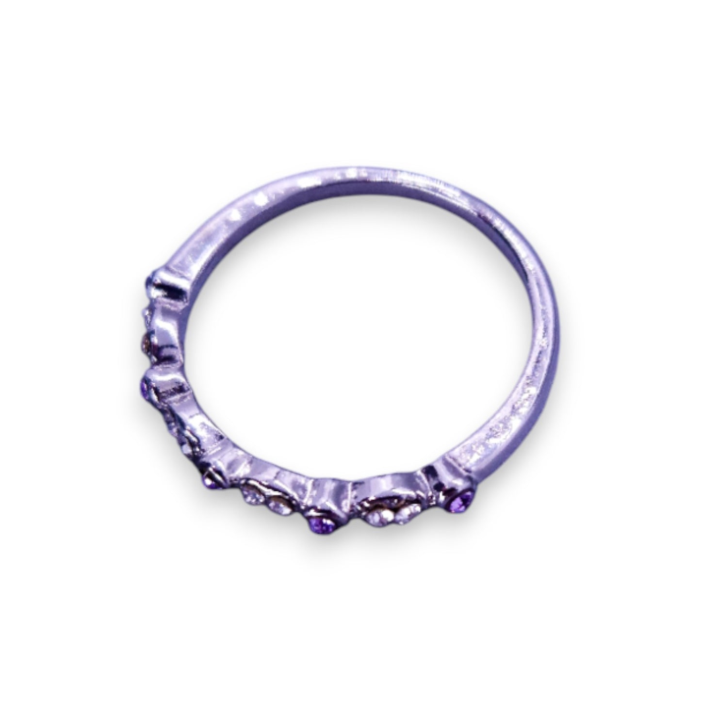 Silver Tone Clear & Purple Cubic Zirconia Classic Ring