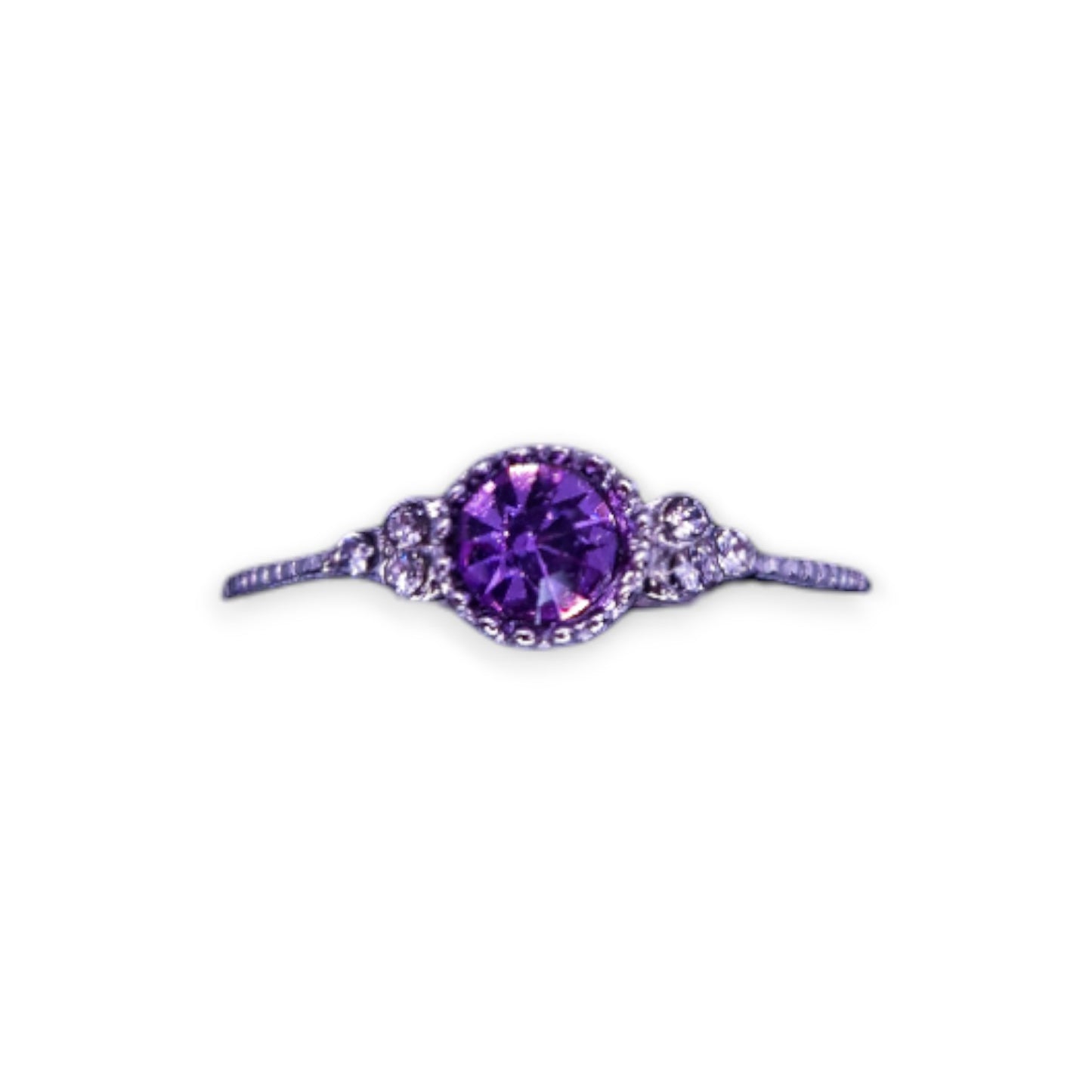 Silver Tone Purple & Clear Stones Classic Ring