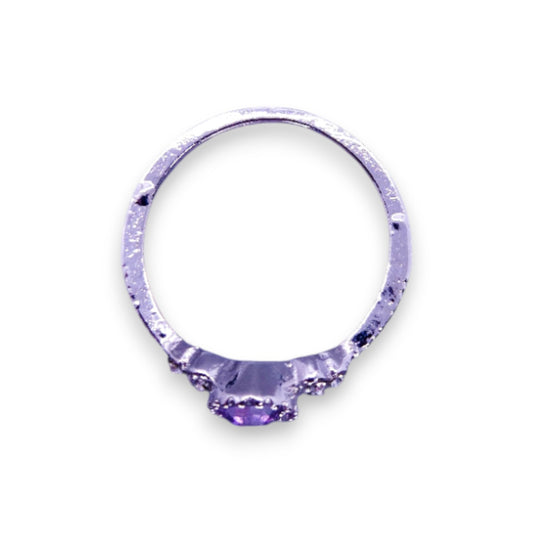 Silver Tone Purple & Clear Stones Classic Ring
