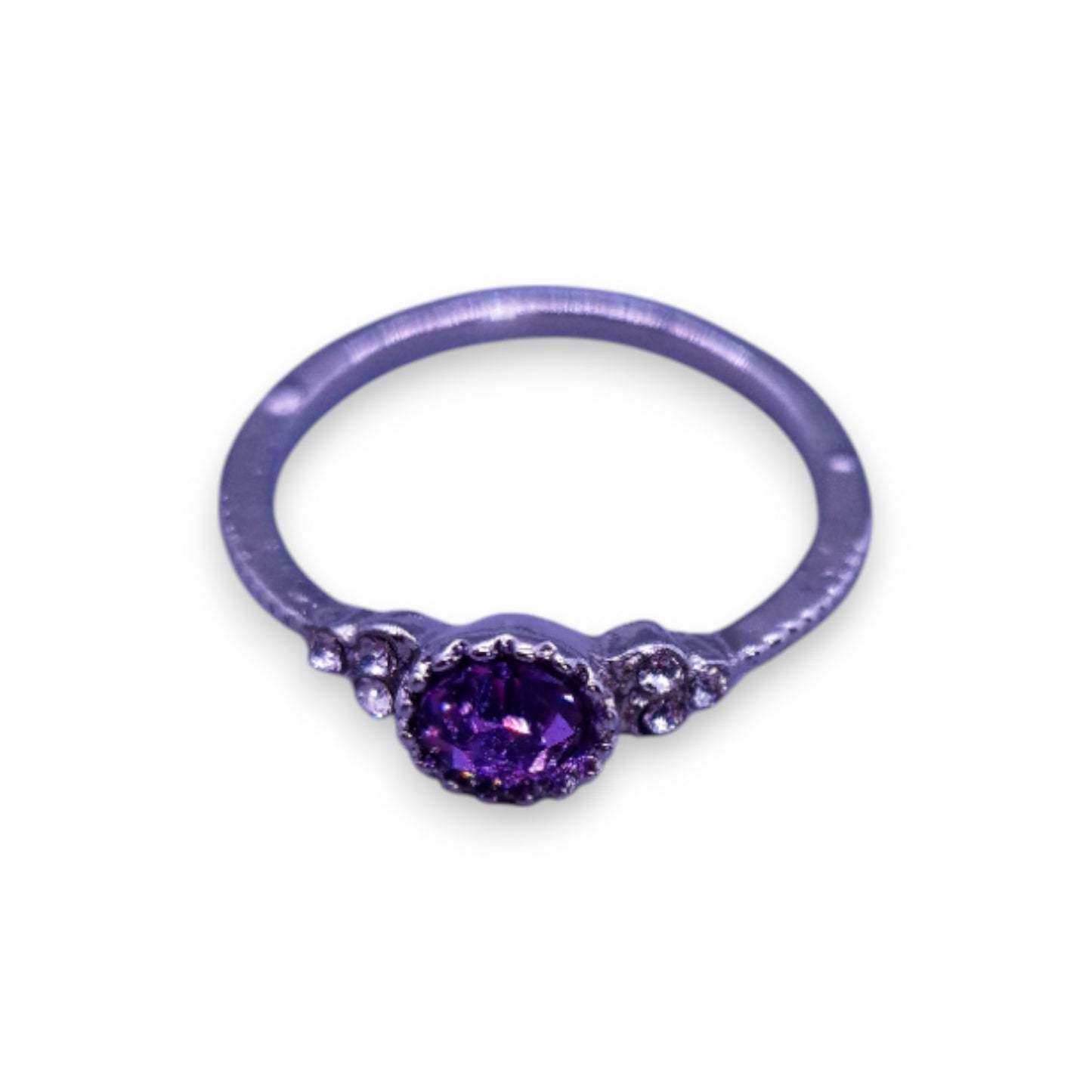 Silver Tone Purple & Clear Stones Classic Ring