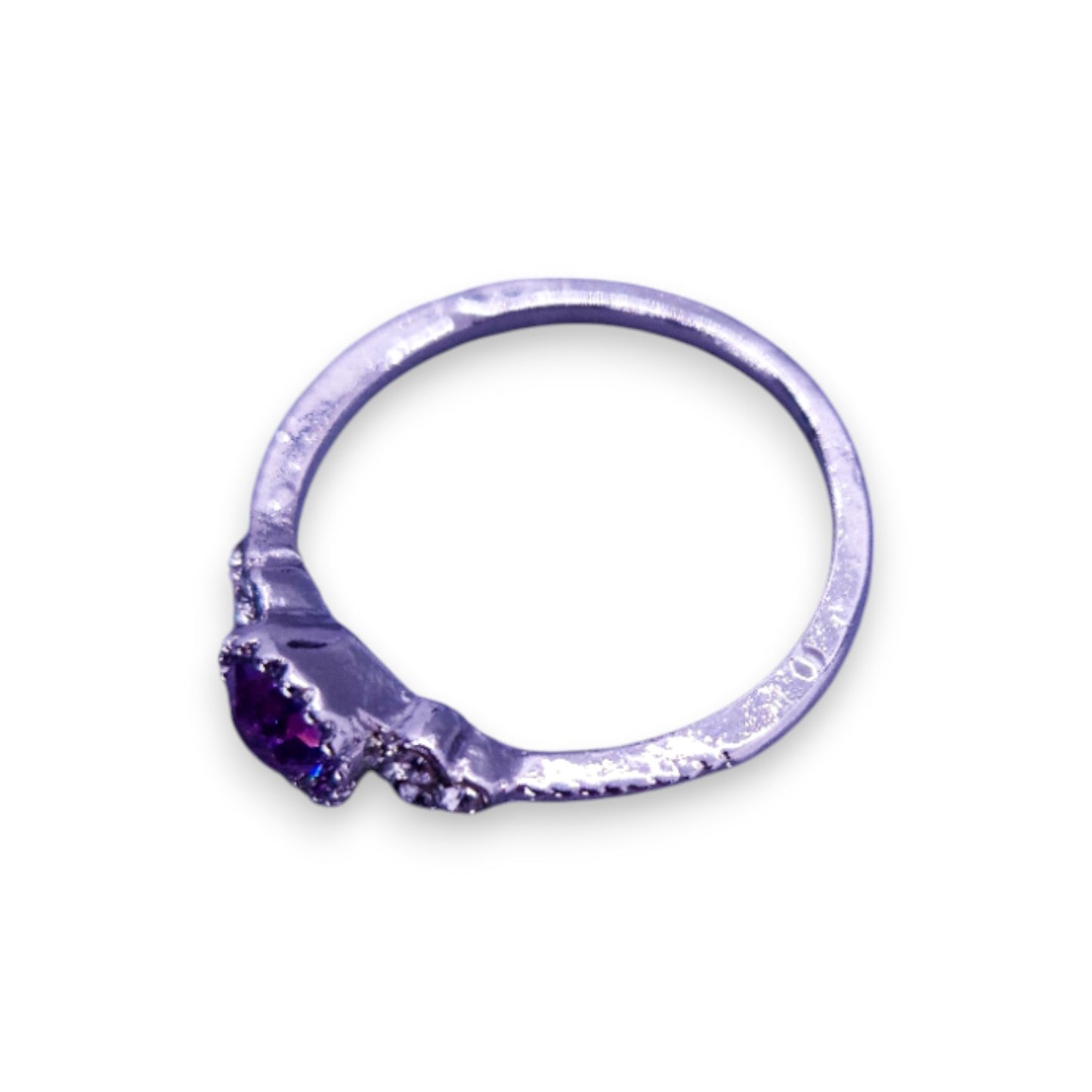 Silver Tone Purple & Clear Stones Classic Ring