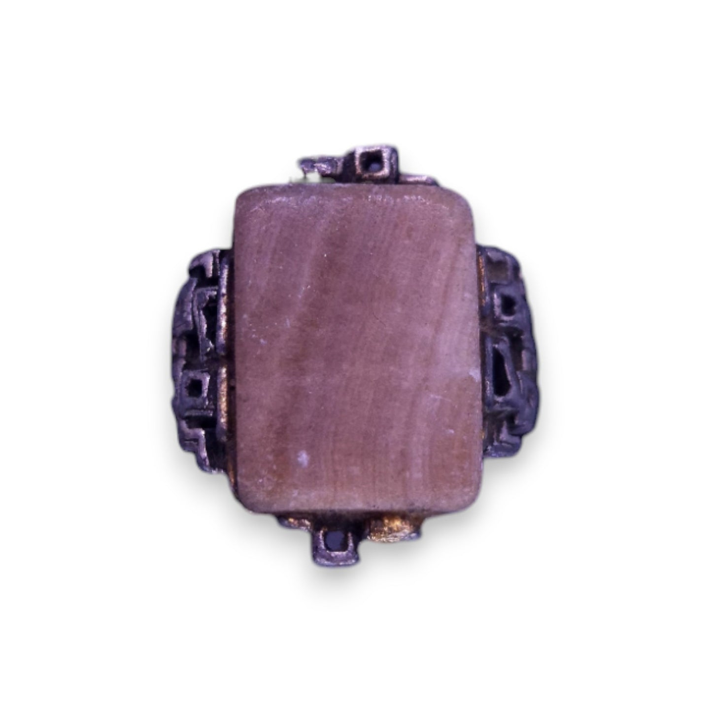 Metal Petrified Wood Stone Vintage Ring