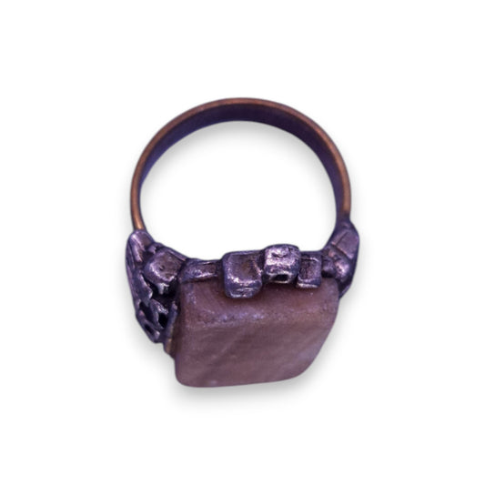 Metal Petrified Wood Stone Vintage Ring