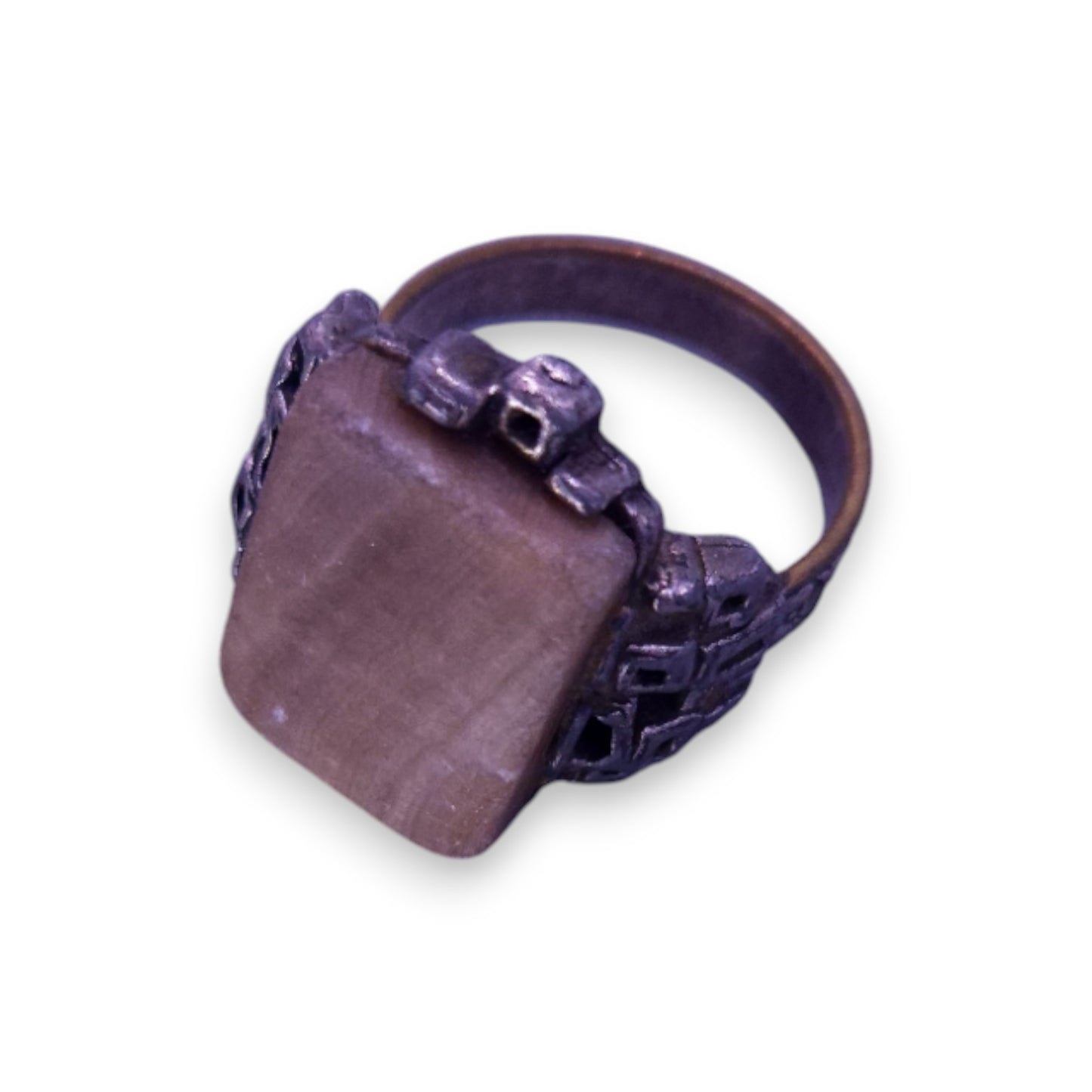 Metal Petrified Wood Stone Vintage Ring