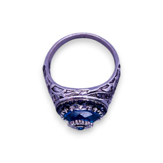 Silver Tone Blue & Black Stones Vintage Ring