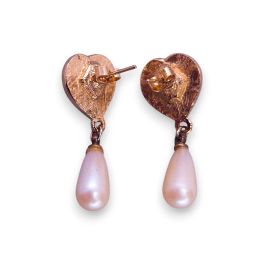 Gold Tone Cubic Zirconia & Faux Pearl Classic Earrings