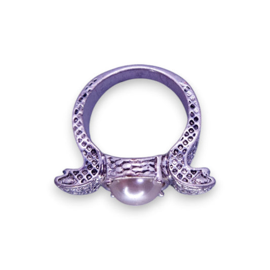 Silver Tone Faux Pearl Vintage Ring