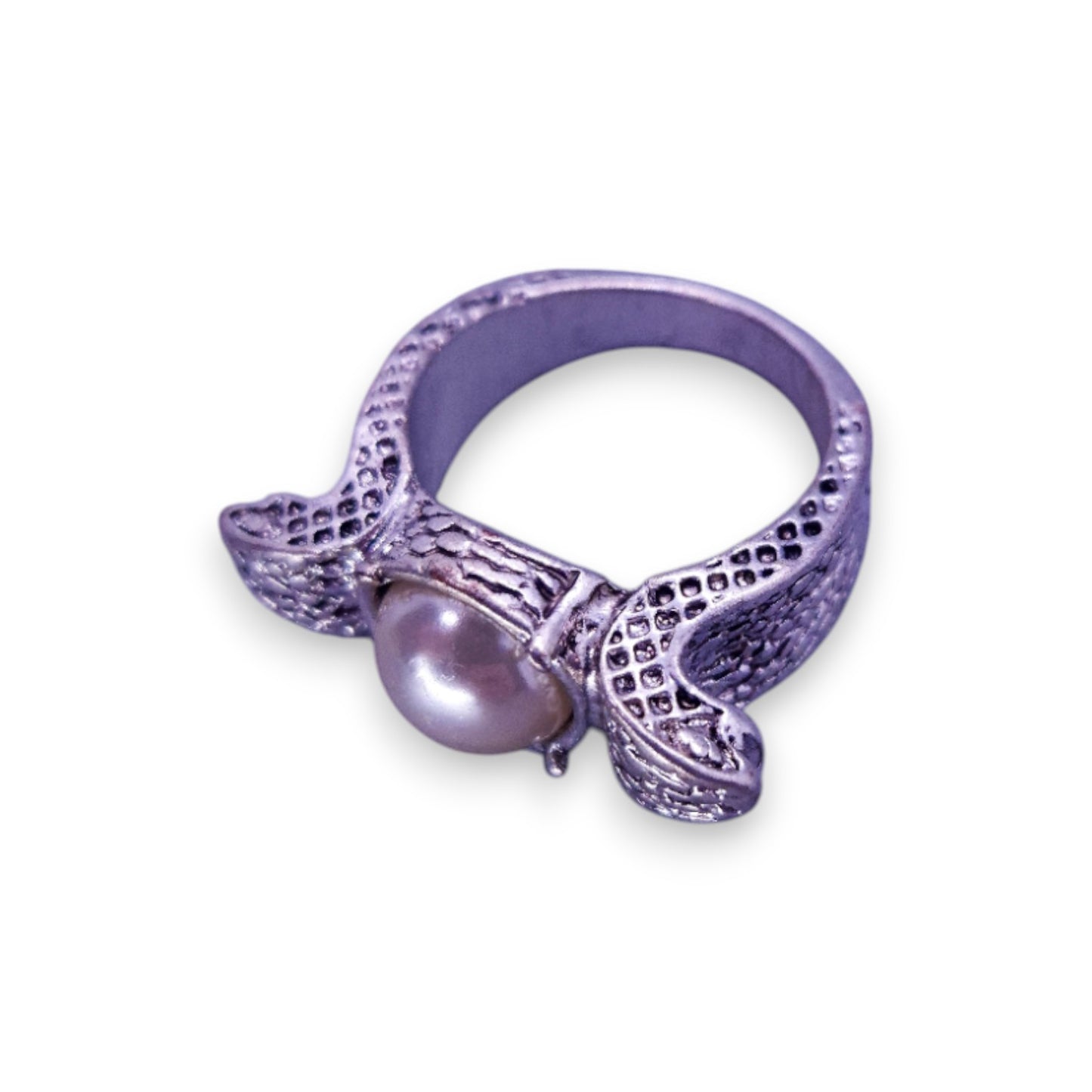Silver Tone Faux Pearl Vintage Ring