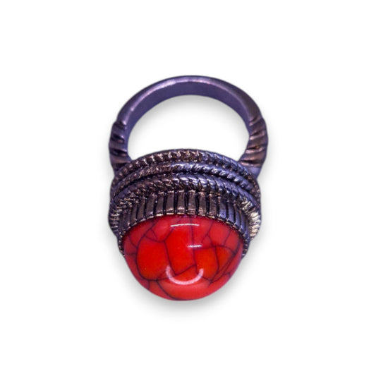 Metal Orange Howlite Statement Ring