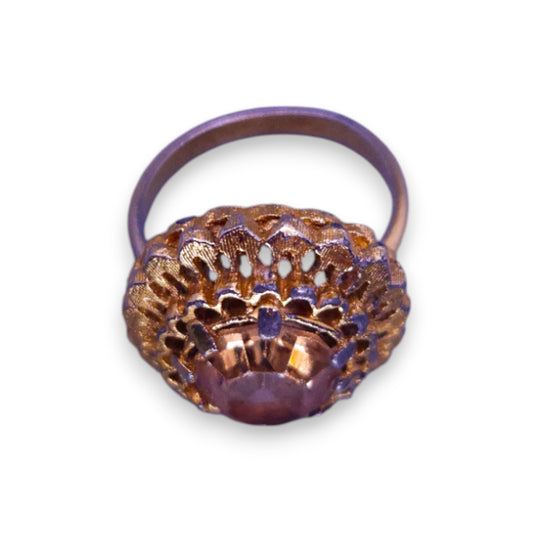 Gold Tone Peach Cubic Zirconia Statement Ring