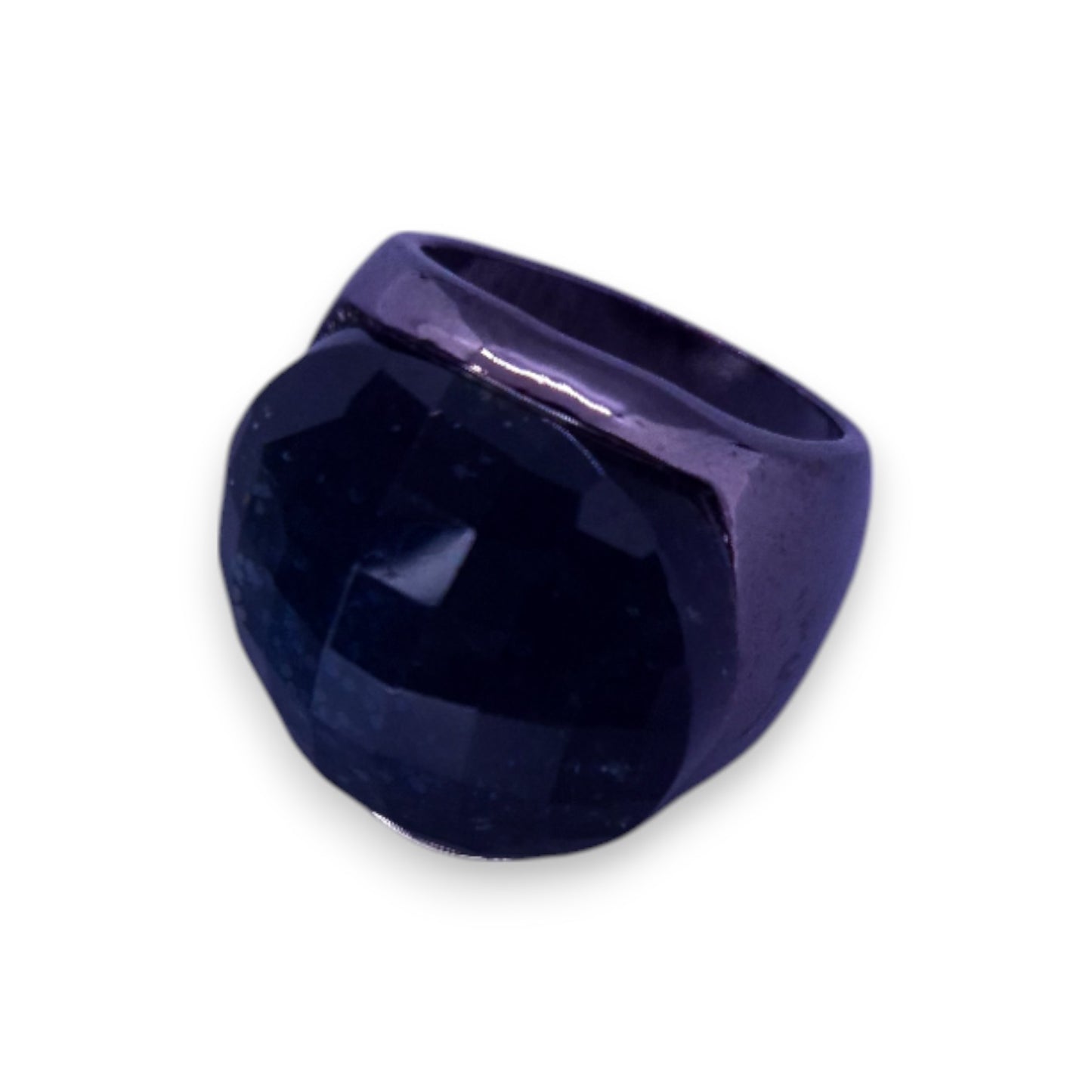 Metal Black/Blue Glass Stone Statement Ring