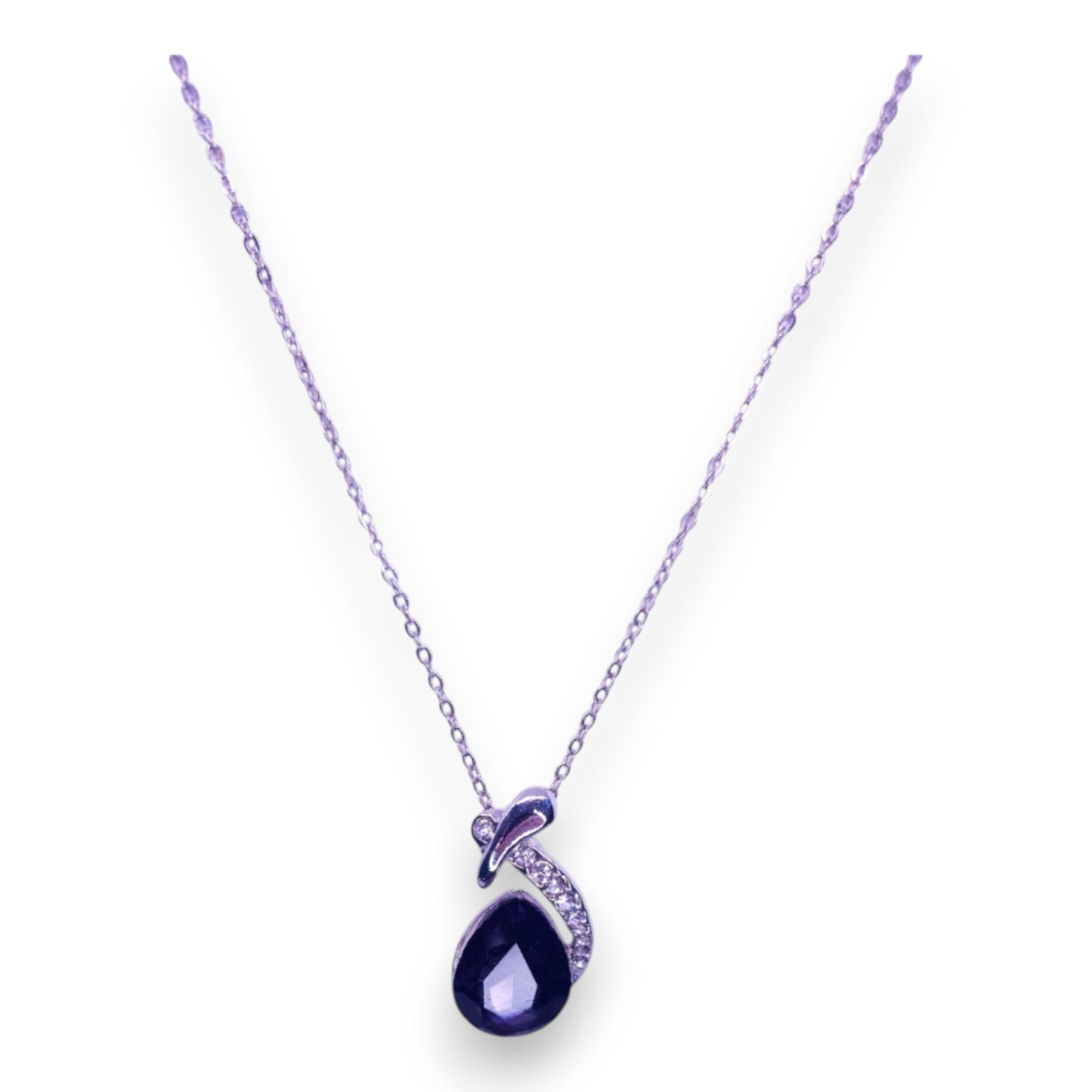 Silver Tone Purple & Clear Cubic Zirconia Classic Necklace & Earrings