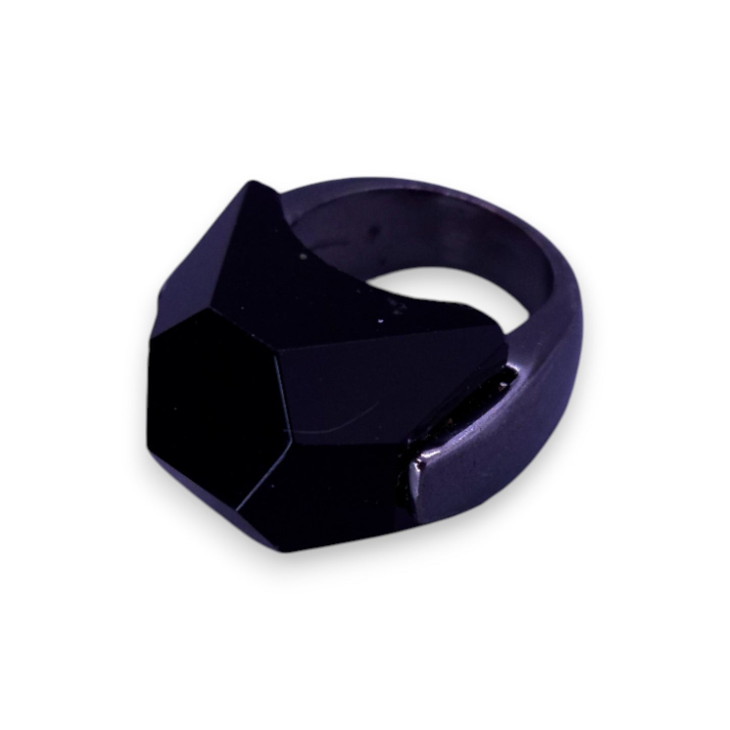 Metal Black Glass Stone Statement Ring